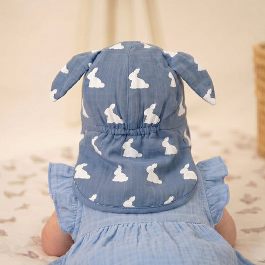 Müslin Ense Korumalı Bebek Şapka - Mono Lapin Royal Blue