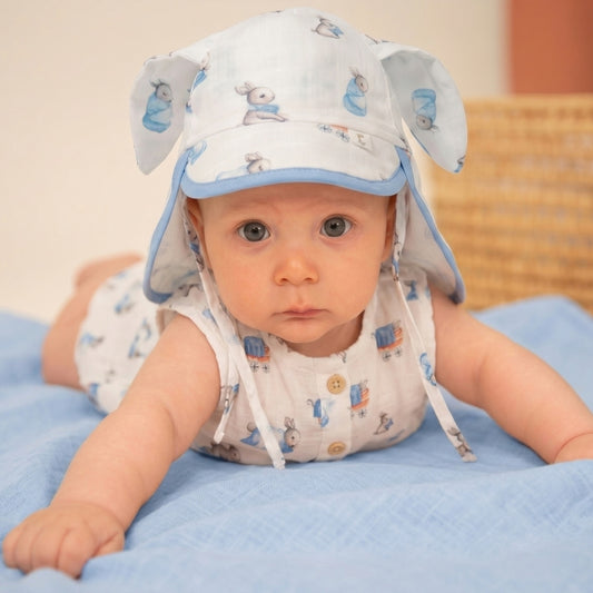 Müslin Ense Korumalı Bebek Şapka - Bébé Lapin