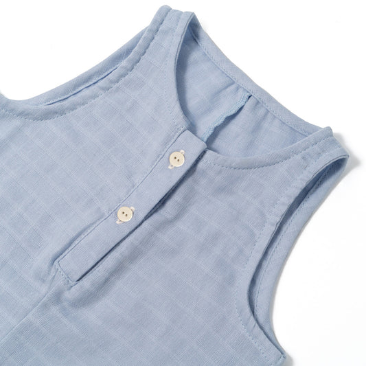 Kısa Paçalı Müslin Bebek Tulum - Endless Blue