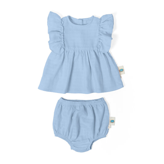 Müslin Fırfırlı Yazlık Elbise - Endless Blue