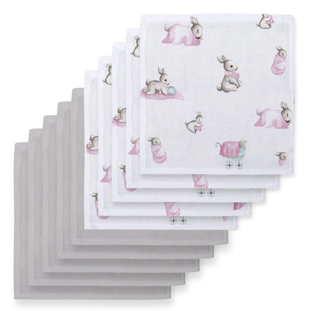 Müslin Bebek Ağız Bezi Paketi – Bébé Lapin Rose & Cotton Grey 10`lu