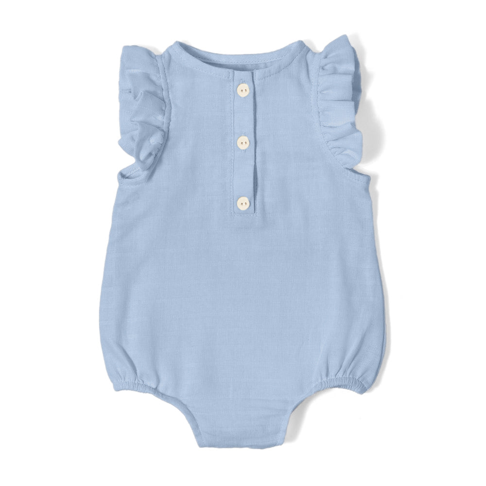 Müslin Kız Bebek Fırfırlı Kolsuz Tulum - Endless Blue