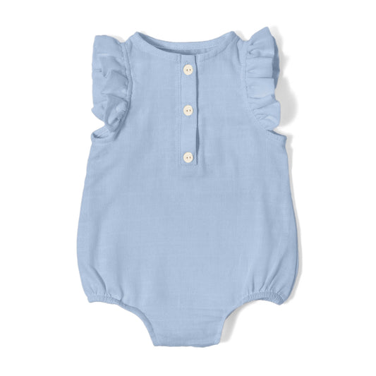 Müslin Kız Bebek Fırfırlı Kolsuz Tulum - Endless Blue