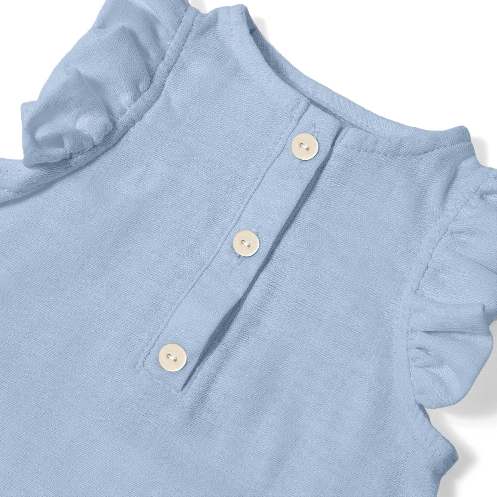 Müslin Kız Bebek Fırfırlı Kolsuz Tulum - Endless Blue