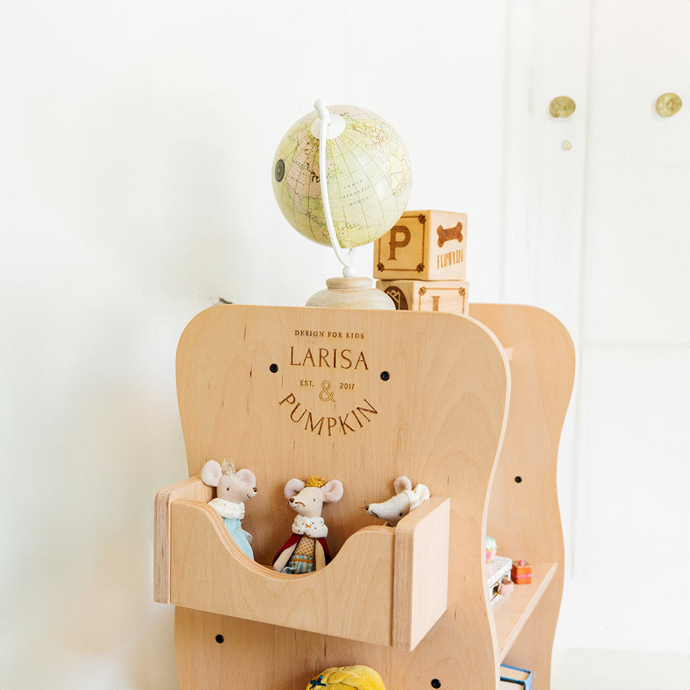 Montessori Çocuk Dönen Kitaplık & Oyuncak Rafı - Larisa Pumpkin