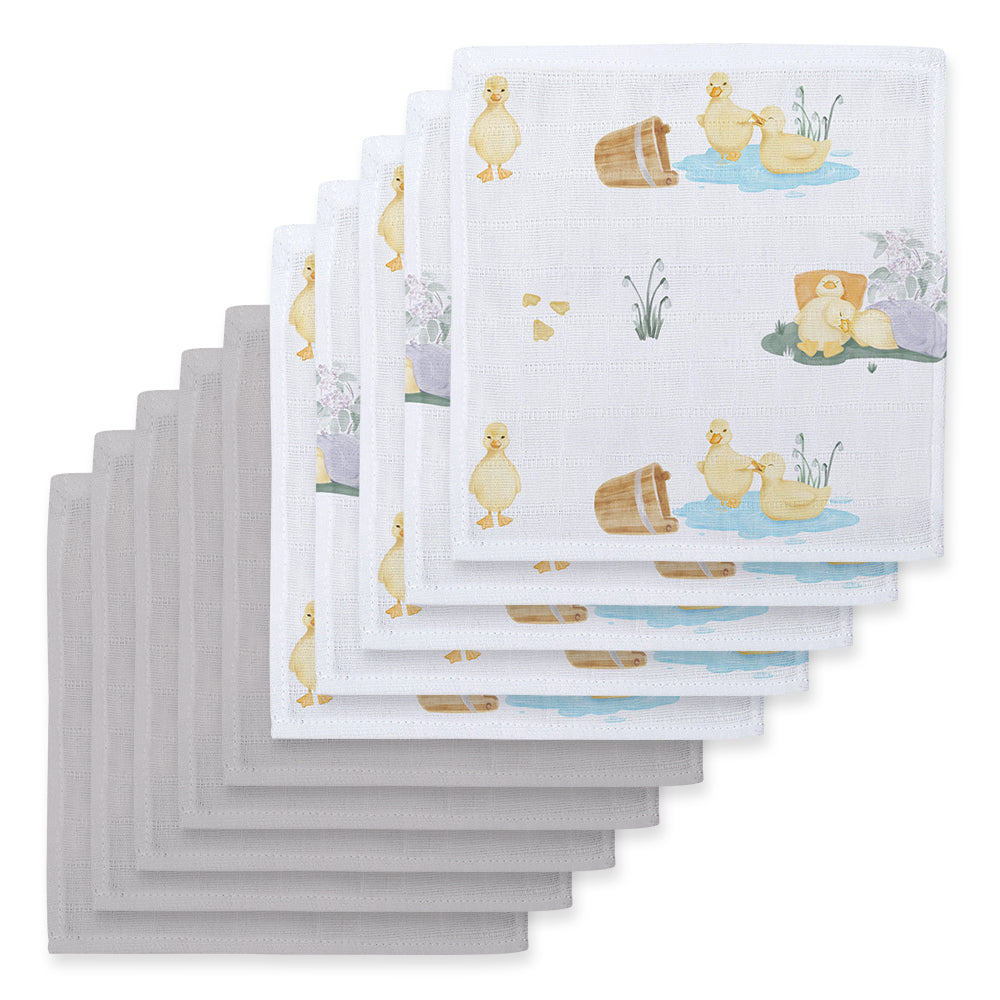 Müslin Bebek Ağız Bezi Paketi – Petits Caneton & Cotton Grey 10`lu