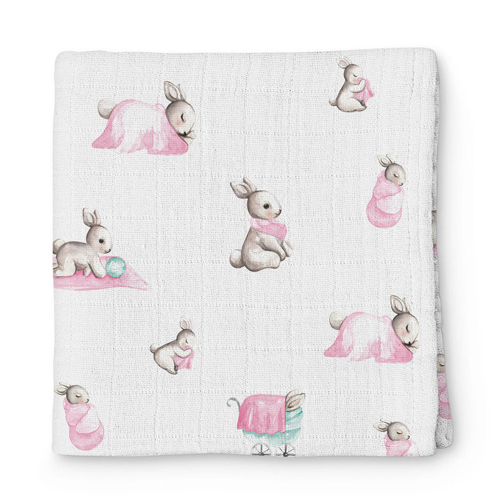 Müslin Bebek Örtüsü 120x120 cm- Bébé Lapin Rose