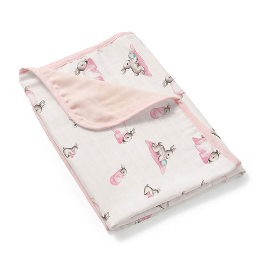 Çift Kat Müslin Battaniye 0.5 TOG -  65x65 cm - Bébé Lapin Rose