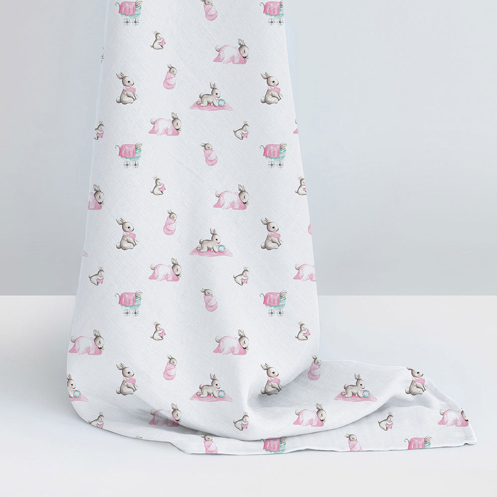 Müslin Bebek Örtüsü 120x120 cm- Bébé Lapin Rose