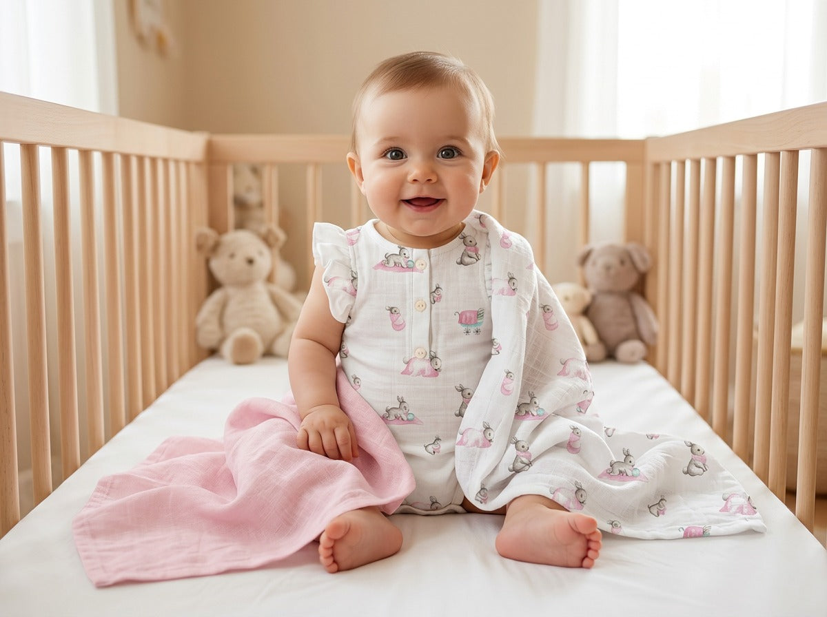 2’li Müslin Bebek Örtüsü - Bebe Lapin Rose ve Innocent Pink - 100x100 cm
