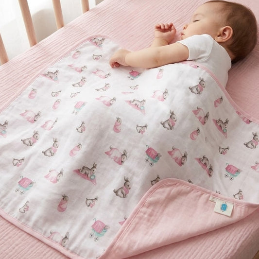 Çift Kat Müslin Battaniye 0.5 TOG -  65x65 cm - Bébé Lapin Rose