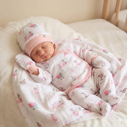 Yenidoğan Bebek Hastane Çıkış Seti 7 Parça - Bebe Lapin Rose