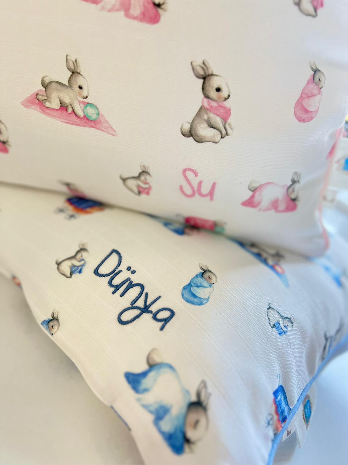 Müslin Bebek Yastığı Kılıfı - Bébé Lapin Rose