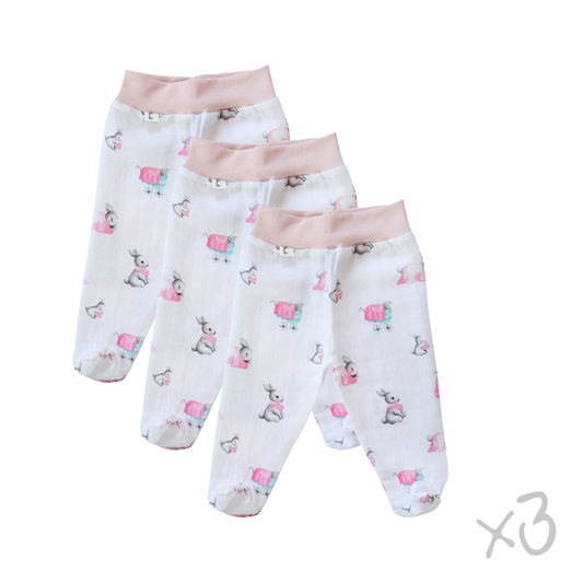 Müslin Patikli Alt 3'lü Set – Bébé Lapin Rose