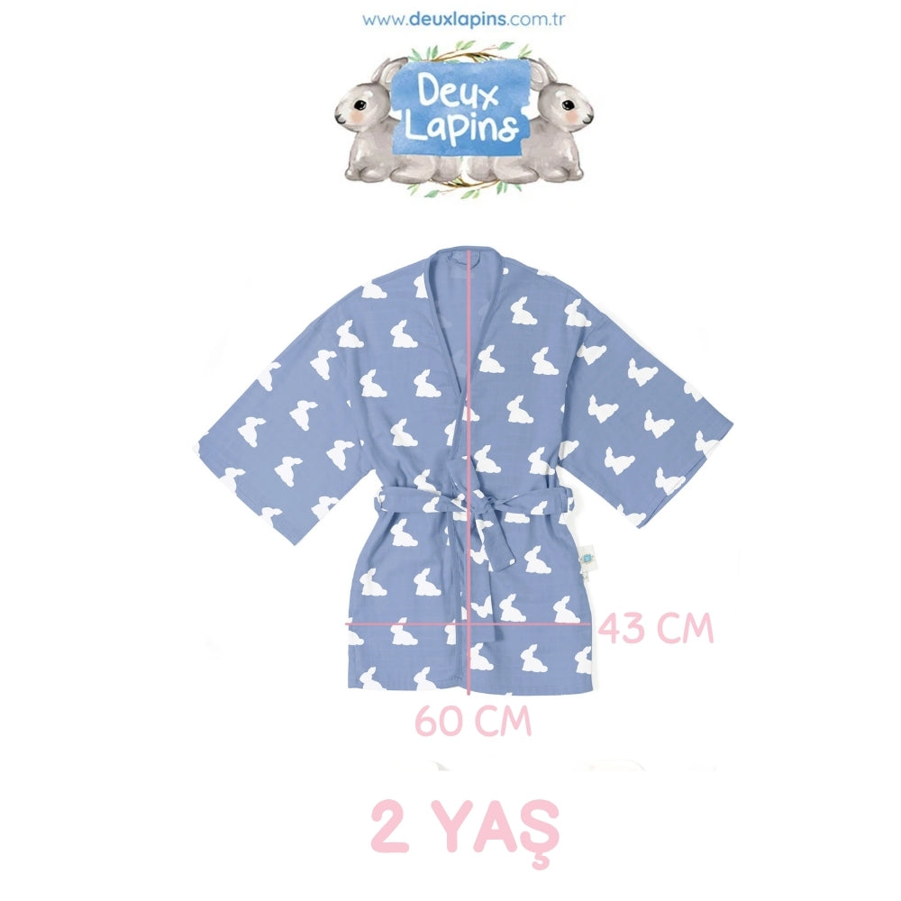 Müslin Çocuk Kimono Bornoz - Mono Lapin Royal Blue