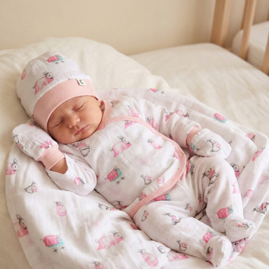 Yenidoğan Bebek Hastane Çıkış Seti 7 Parça - Bebe Lapin Rose