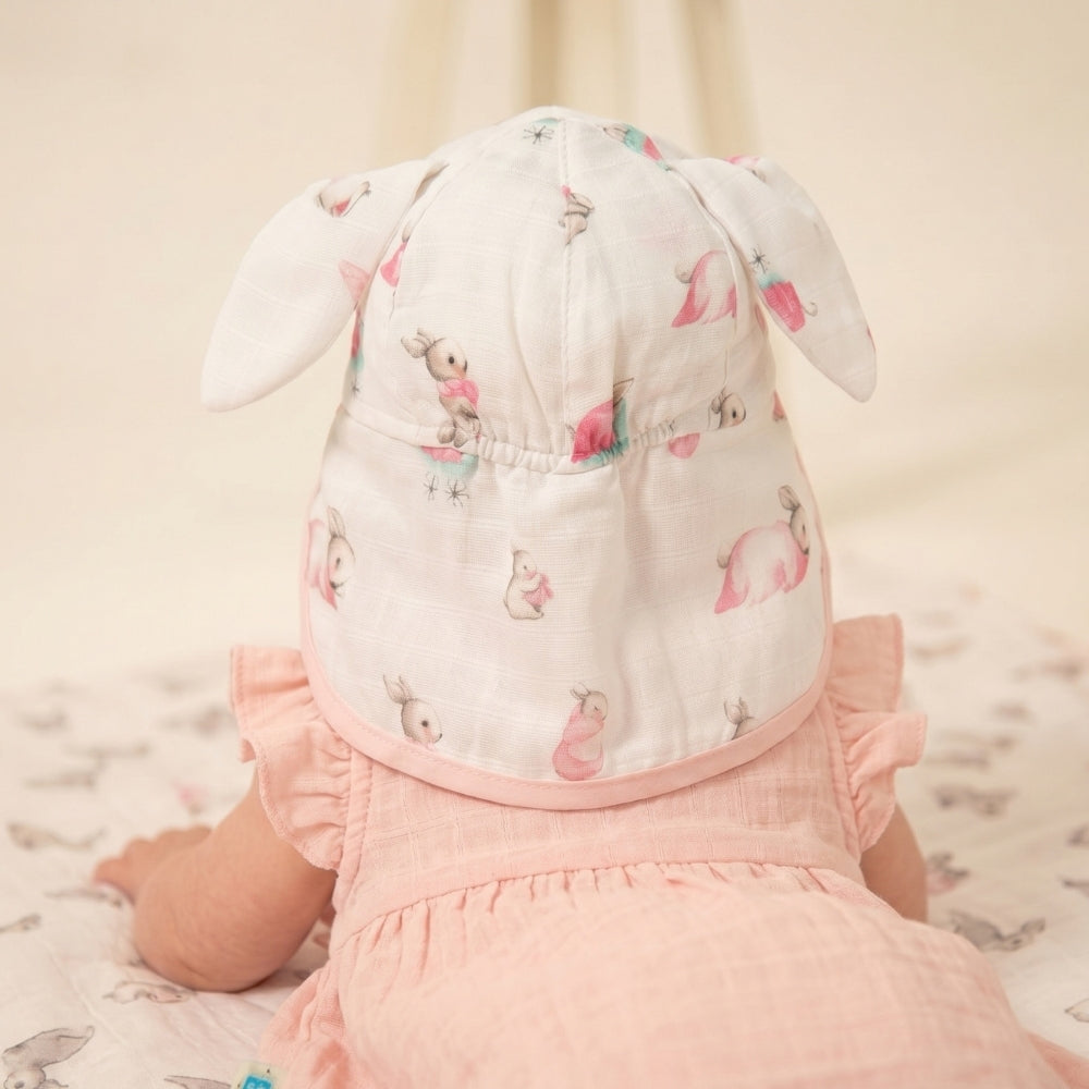 Müslin Ense Korumalı Bebek Şapka - Bébé Lapin Rose