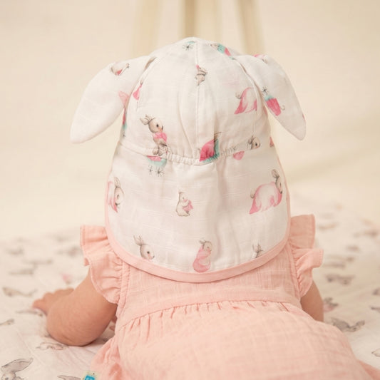 Müslin Ense Korumalı Bebek Şapka - Bébé Lapin Rose