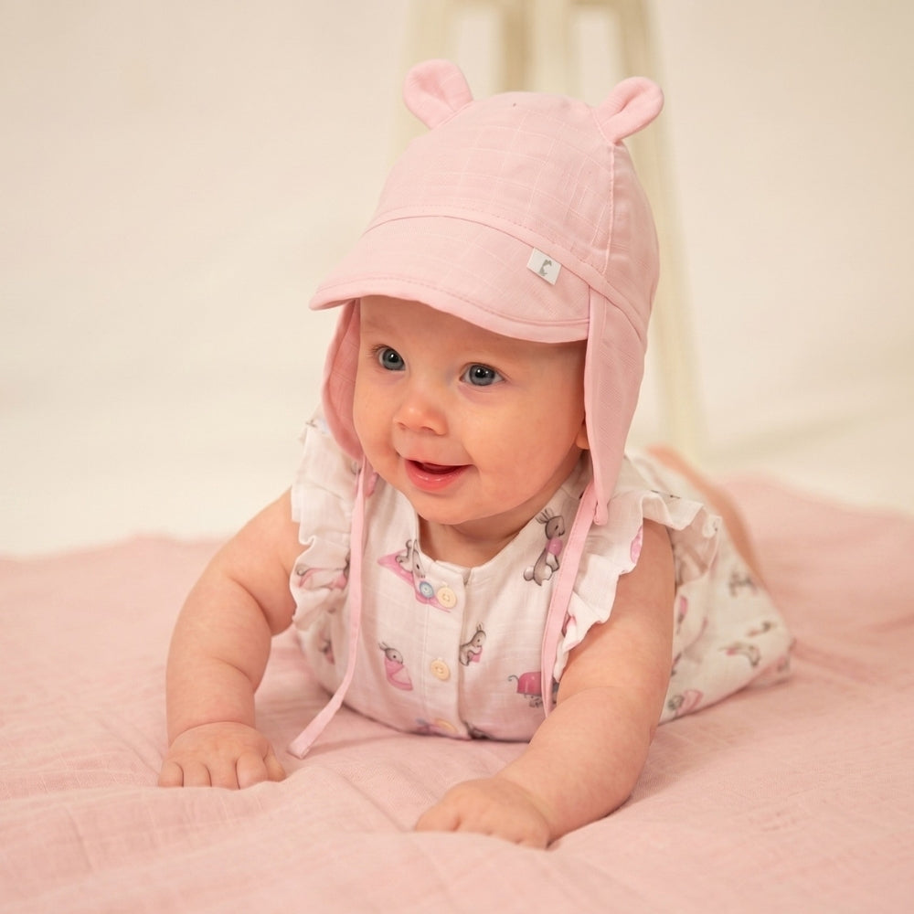 Müslin Ense Korumalı Bebek Şapka - Innocent Pink