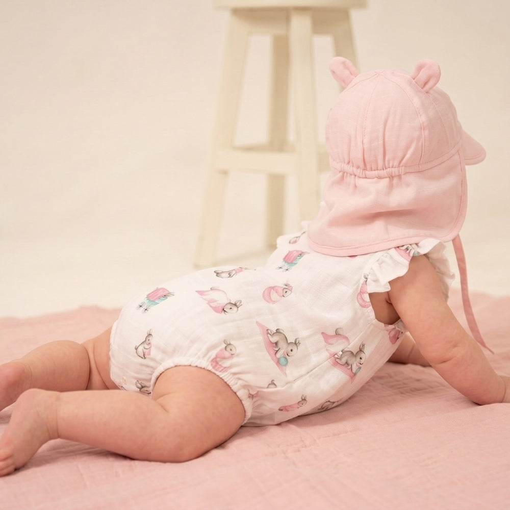 Müslin Ense Korumalı Bebek Şapka - Innocent Pink