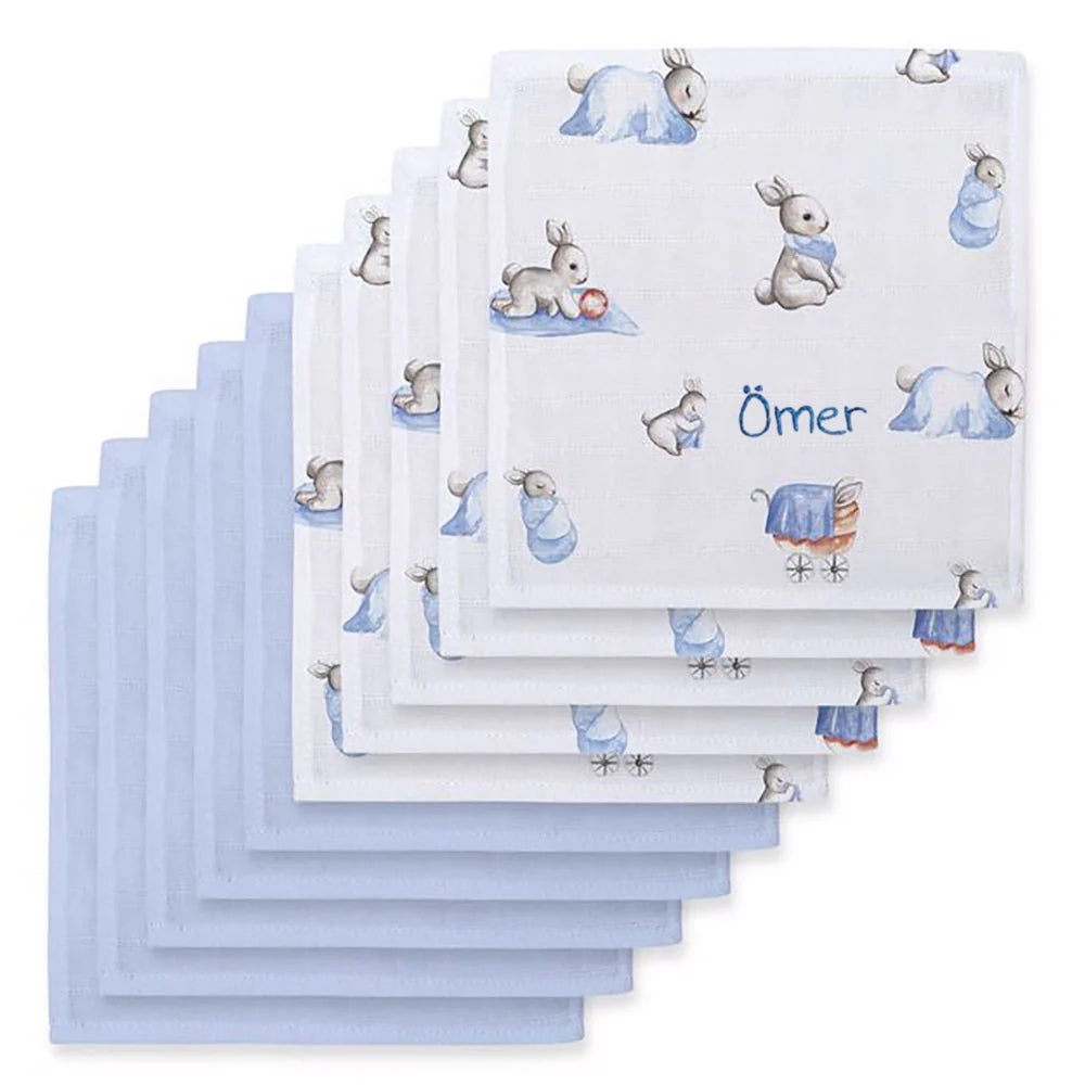 Müslin Bebek Ağız Bezi Paketi – Bébé Lapin & Endless Blue 10`lu
