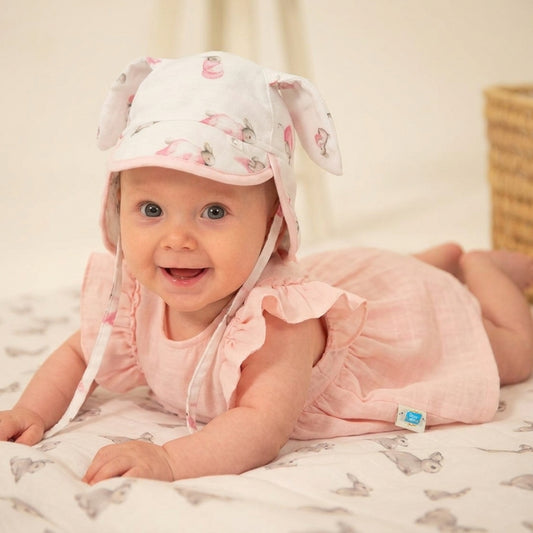 Müslin Ense Korumalı Bebek Şapka - Bébé Lapin Rose