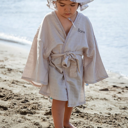 Müslin Çocuk Kimono Bornoz - Cotton Grey