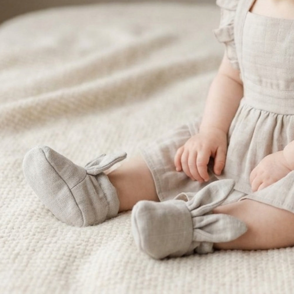 Tavşan Kulaklı Müslin Bebek Patik - Cotton Grey