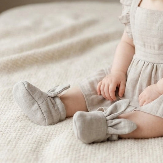Tavşan Kulaklı Müslin Bebek Patik - Cotton Grey
