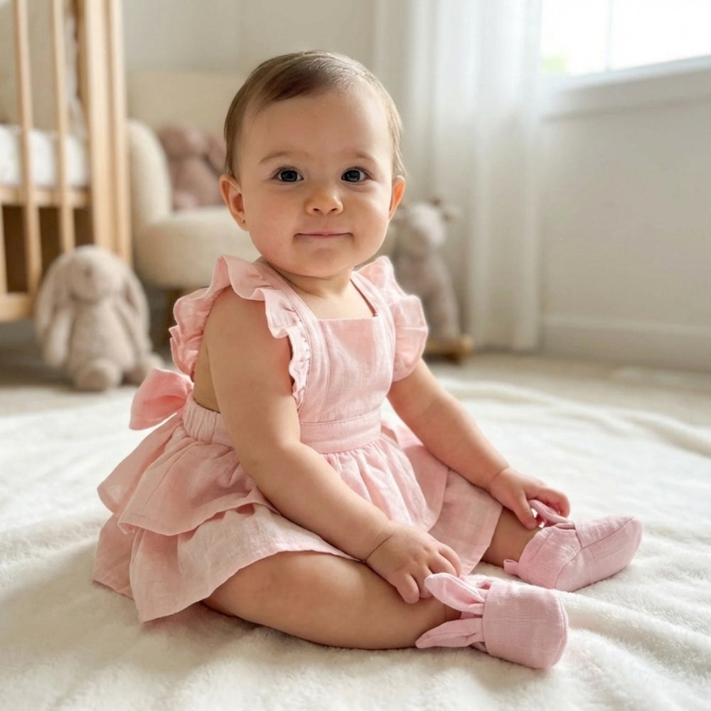 Müslin Bebek Fırfırlı Abiye Elbise - Innocent Pink