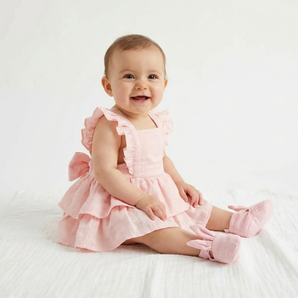 Müslin Bebek Fırfırlı Abiye Elbise - Innocent Pink