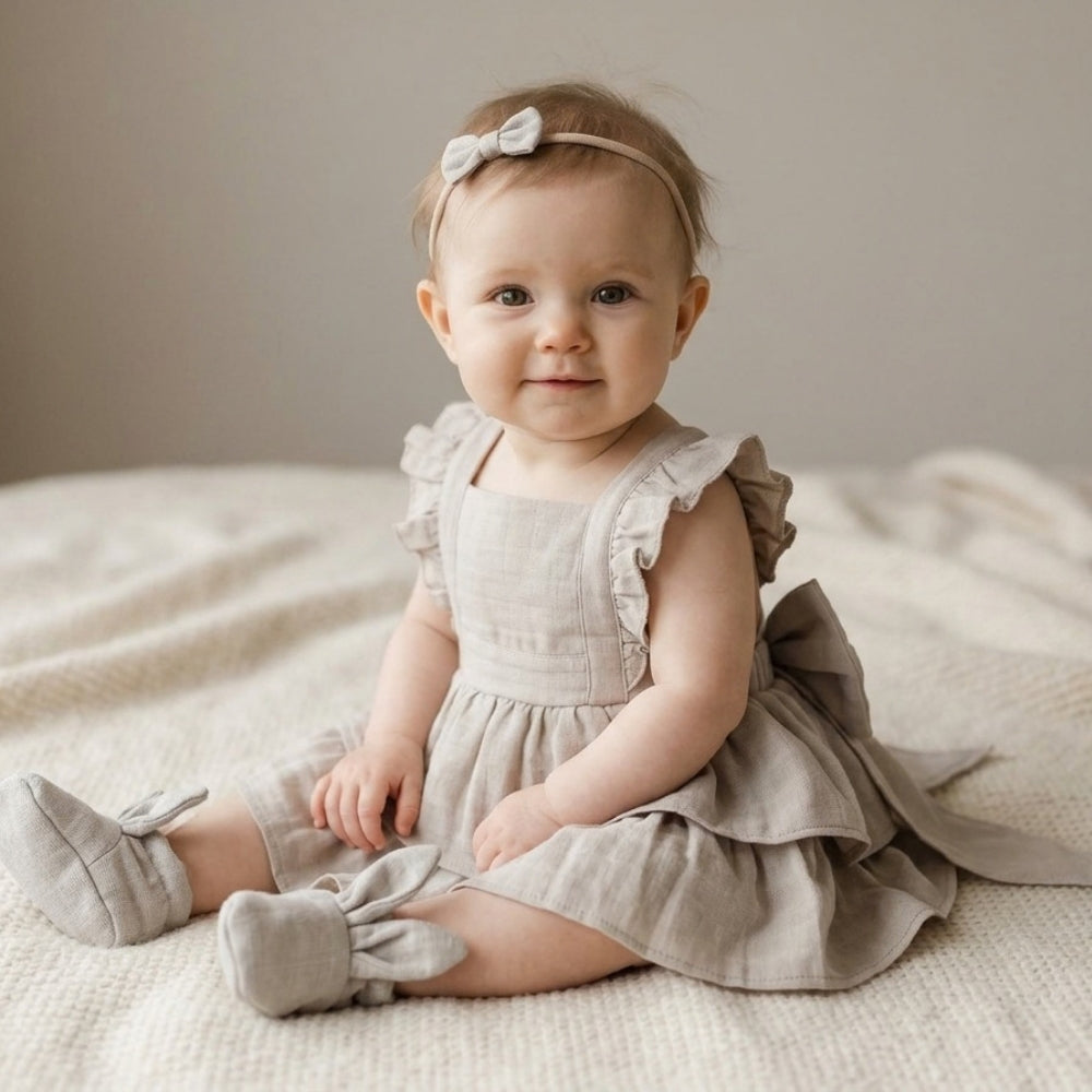 Müslin Bebek Fırfırlı Abiye Elbise - Cotton Grey