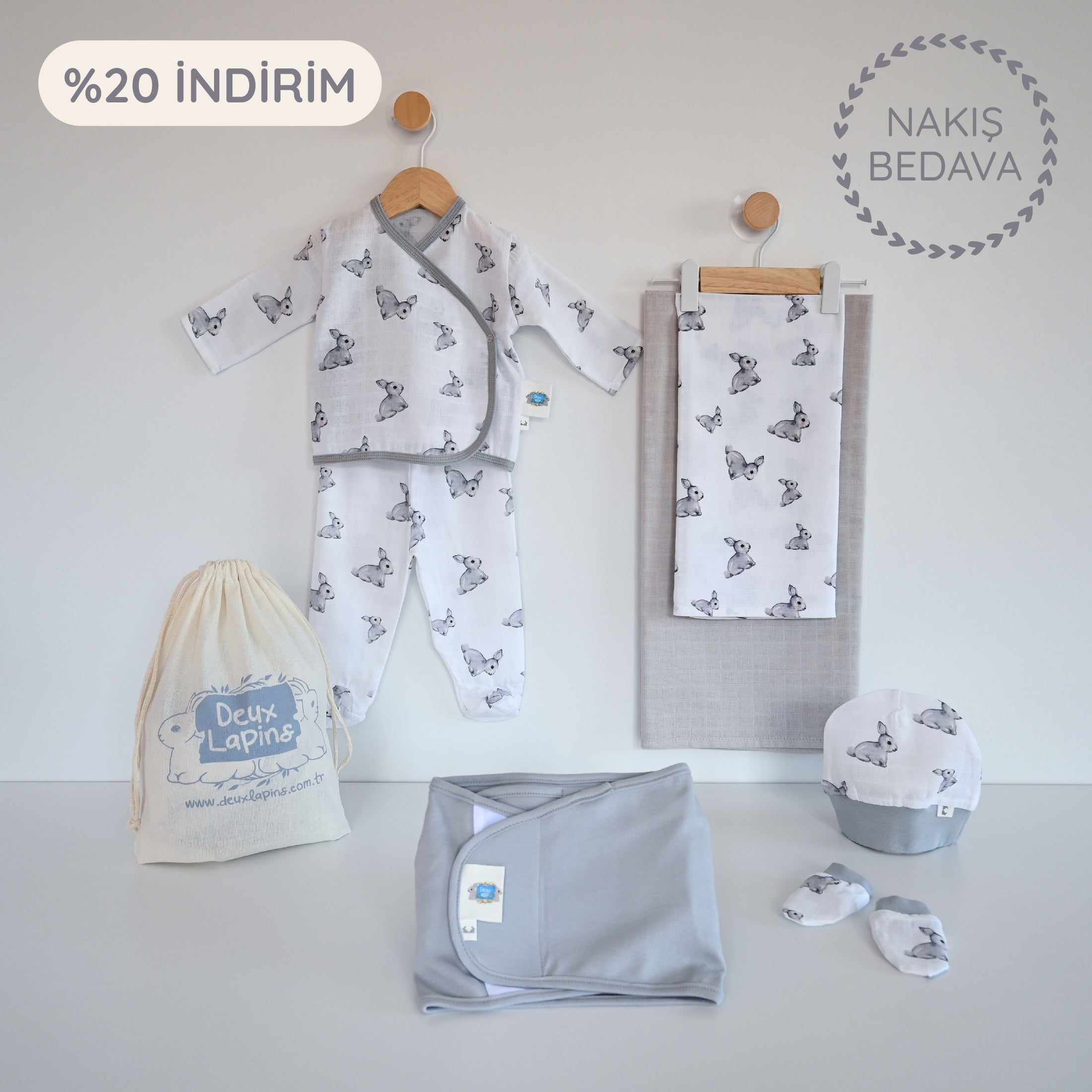 Yenidoğan Bebek Hastane Çıkış Seti 7 Parça - Iconique Lapin