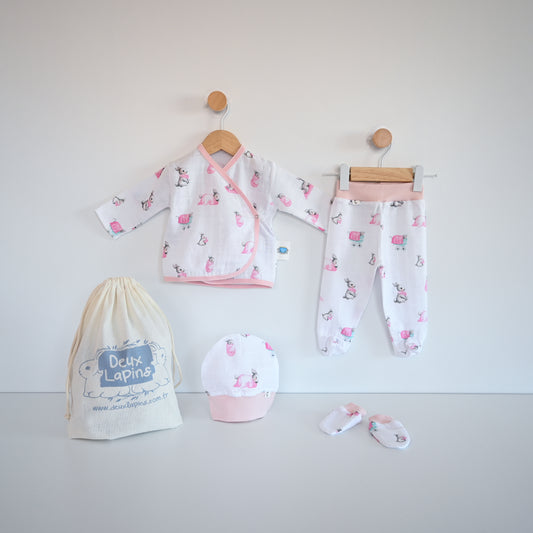 Yenidoğan Bebek Hastane Çıkış Seti 4 Parça - Bébé Lapin Rose