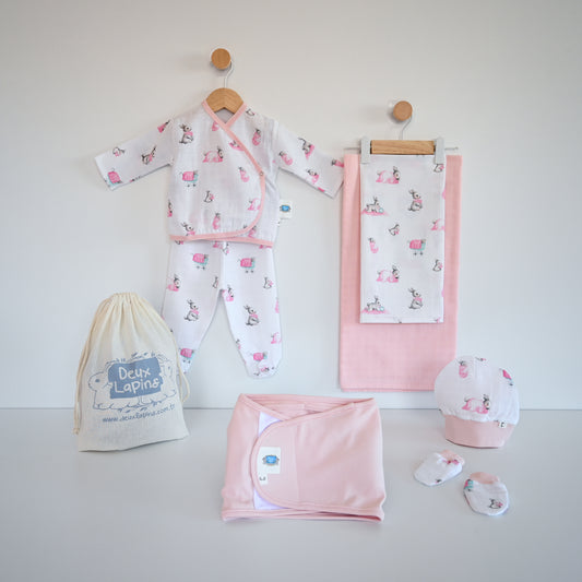 Yenidoğan Bebek Hastane Çıkış Seti 7 Parça - Bebe Lapin Rose