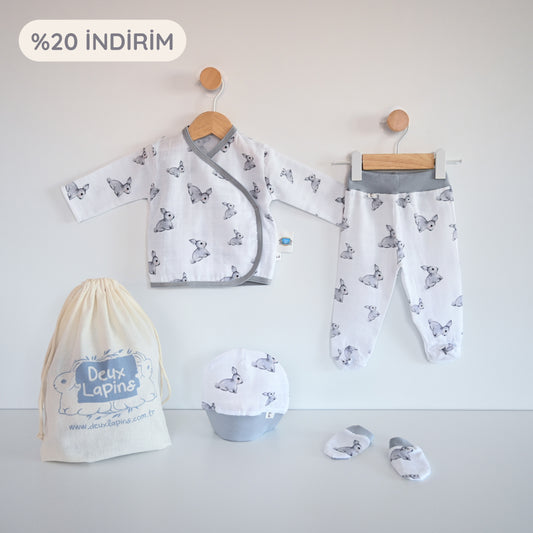 Yenidoğan Bebek Hastane Çıkış Seti 4 Parça - Iconique Lapin