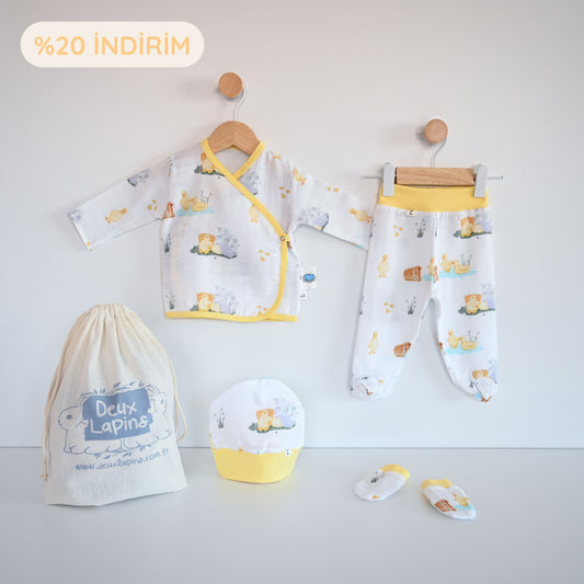 Yenidoğan Bebek Hastane Çıkış Seti 4 Parça - Petits Caneton