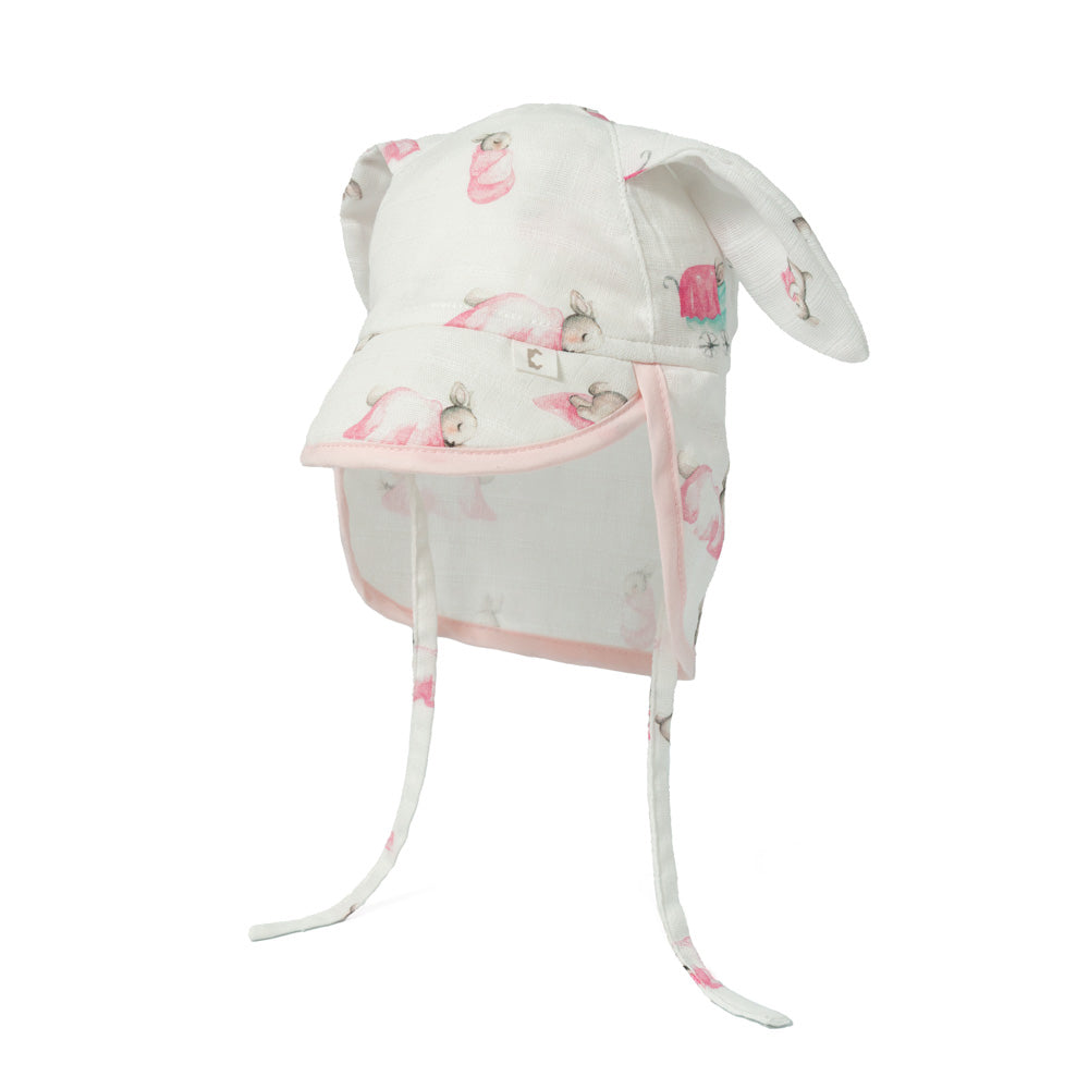 Müslin Ense Korumalı Bebek Şapka - Bébé Lapin Rose