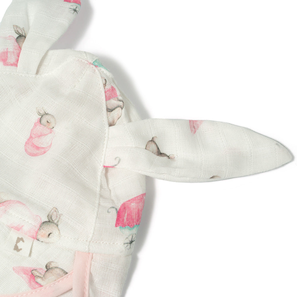 Müslin Ense Korumalı Bebek Şapka - Bébé Lapin Rose