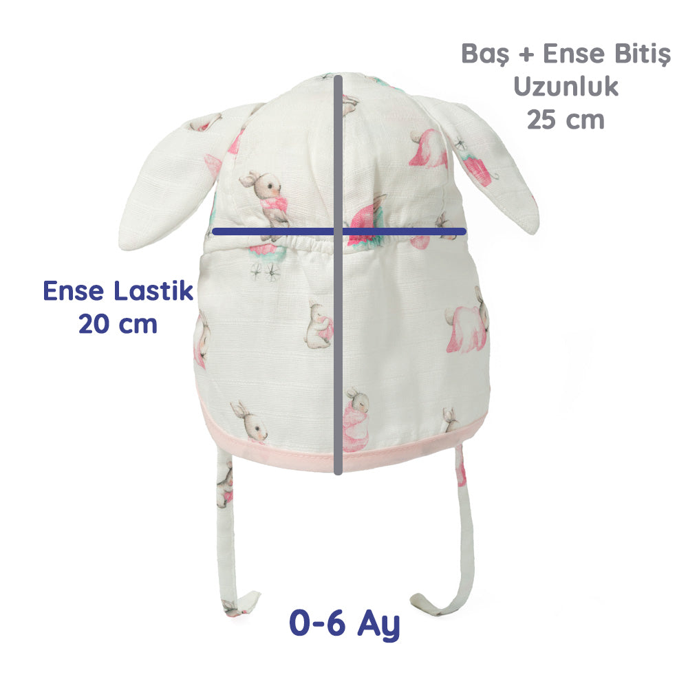 Müslin Ense Korumalı Bebek Şapka - Bébé Lapin Rose