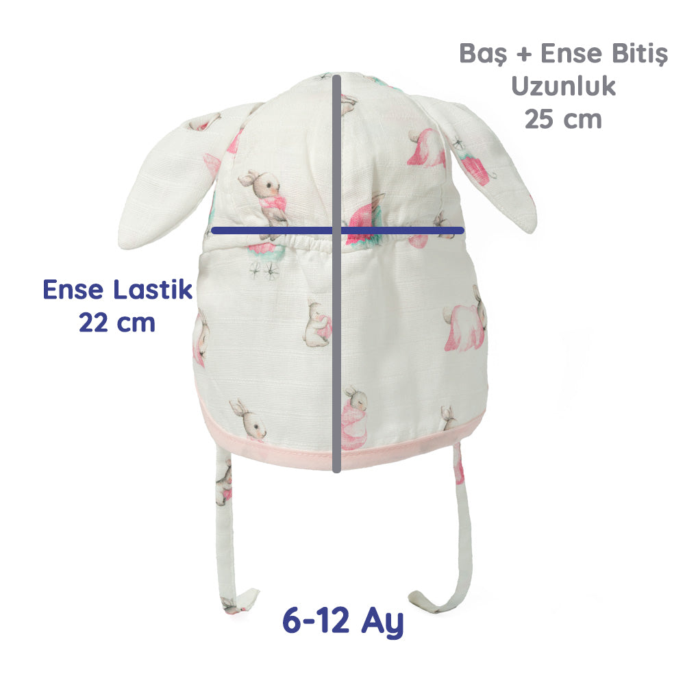 Müslin Ense Korumalı Bebek Şapka - Bébé Lapin Rose