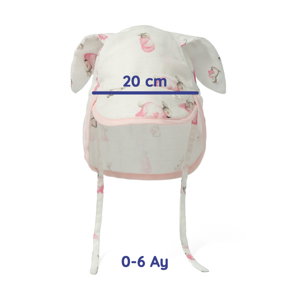 Müslin Ense Korumalı Bebek Şapka - Bébé Lapin Rose