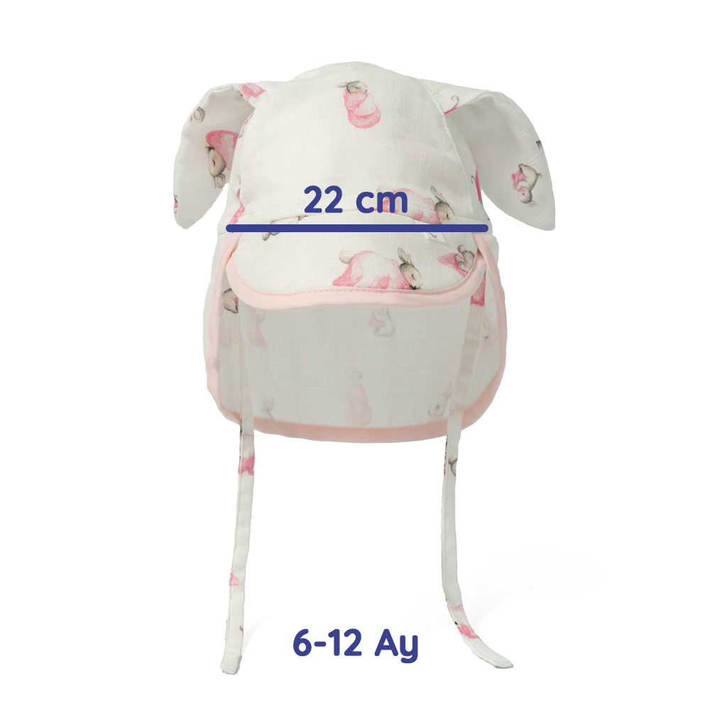 Müslin Ense Korumalı Bebek Şapka - Bébé Lapin Rose