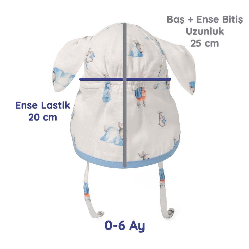 Müslin Ense Korumalı Bebek Şapka - Bébé Lapin