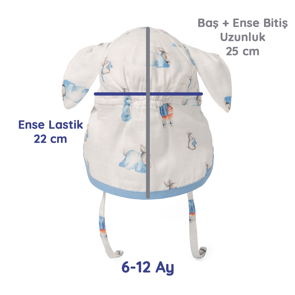 Müslin Ense Korumalı Bebek Şapka - Bébé Lapin