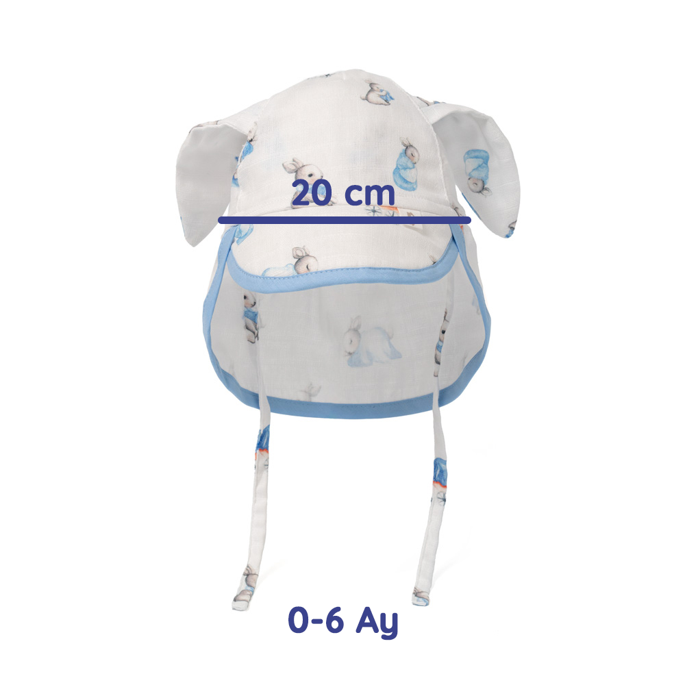 Müslin Ense Korumalı Bebek Şapka - Bébé Lapin