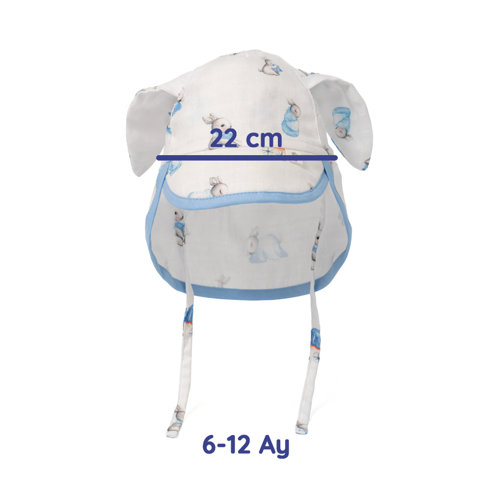 Müslin Ense Korumalı Bebek Şapka - Bébé Lapin