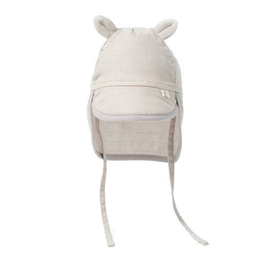 Müslin Ense Korumalı Bebek Şapka - Cotton Grey