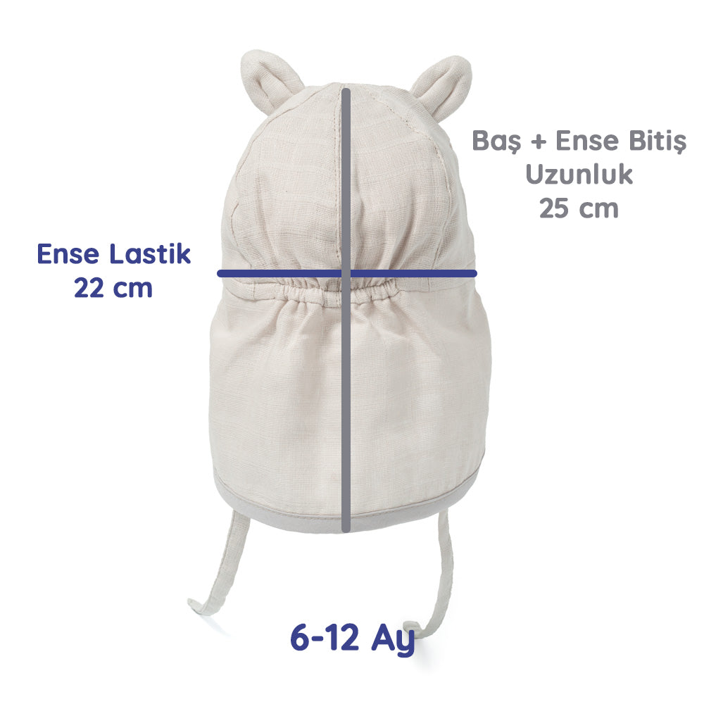 Müslin Ense Korumalı Bebek Şapka - Cotton Grey