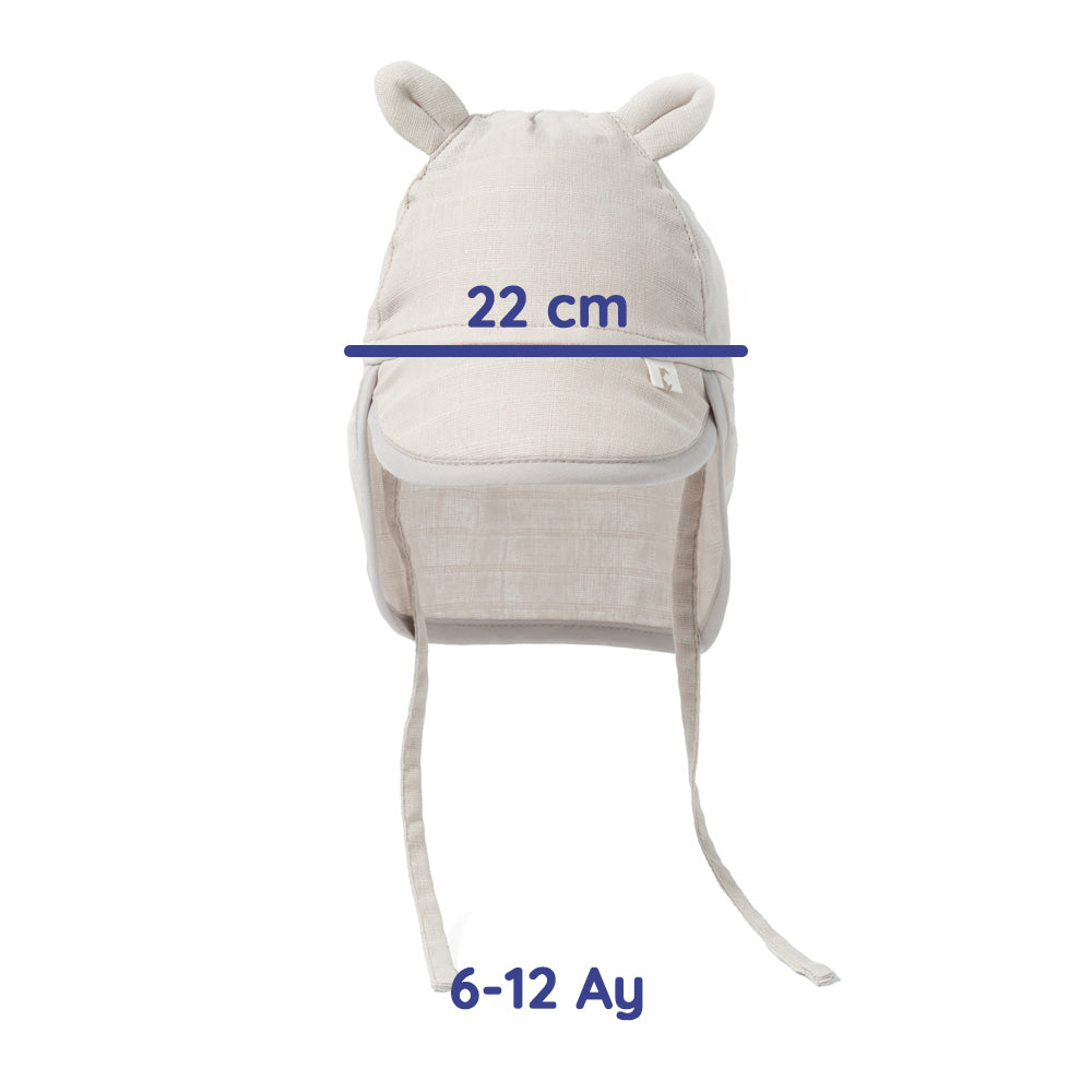Müslin Ense Korumalı Bebek Şapka - Cotton Grey